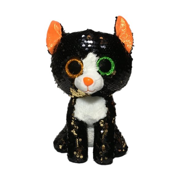 TY Flippables JINX Black Cat Halloween Sequin Plush (Medium Size - 9 in.) Toy - Picture 1 of 9
